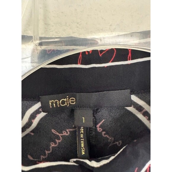 MAJE Regga Shirt Dress Chevron Stripe Print Logo Lettering Belt Black Size 1 (S) - Picture 5 of 13
